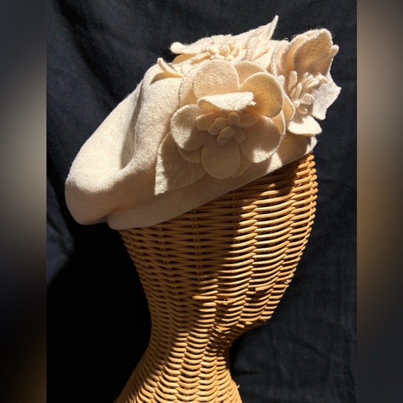 Betmar Beret, Cream/Ivory, Wool w/Floral Fabric Accents - Picture 2 of 7